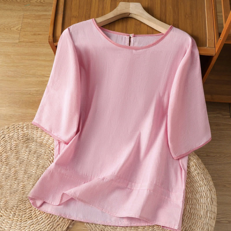 Breathable Cotton Striped Mindful Crew Neck T-Shirt