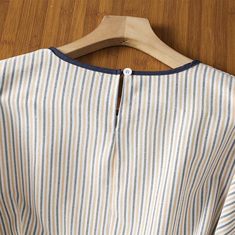 Breathable Cotton Striped Mindful Crew Neck T-Shirt