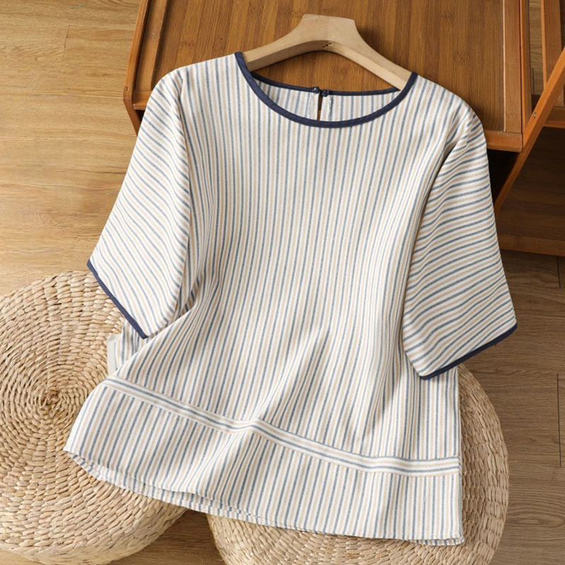 Breathable Cotton Striped Mindful Crew Neck T-Shirt