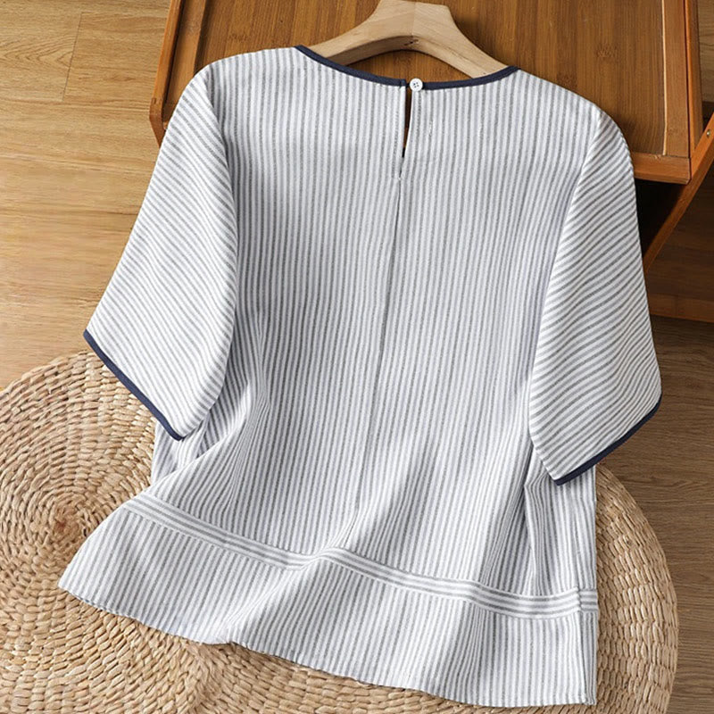 Breathable Cotton Striped Mindful Crew Neck T-Shirt
