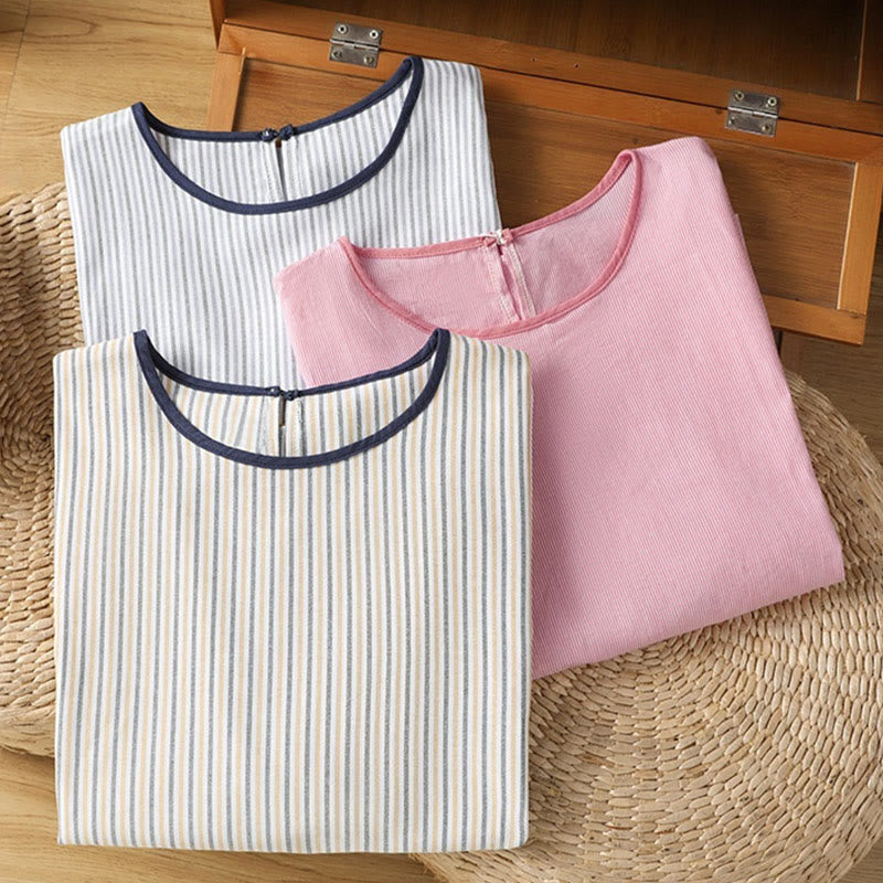 Breathable Cotton Striped Mindful Crew Neck T-Shirt