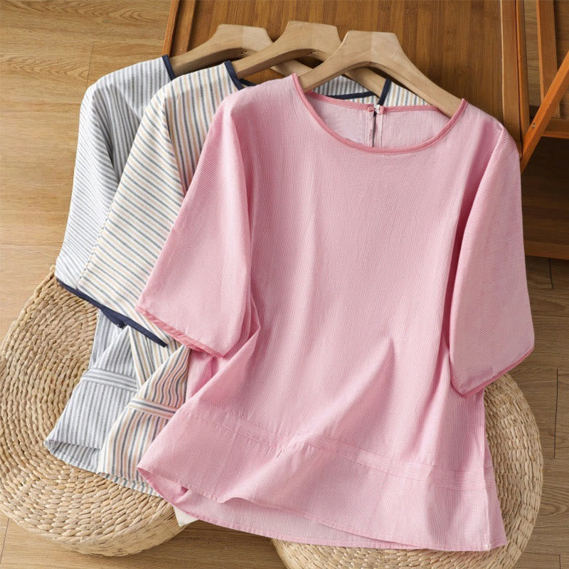 Breathable Cotton Striped Mindful Crew Neck T-Shirt