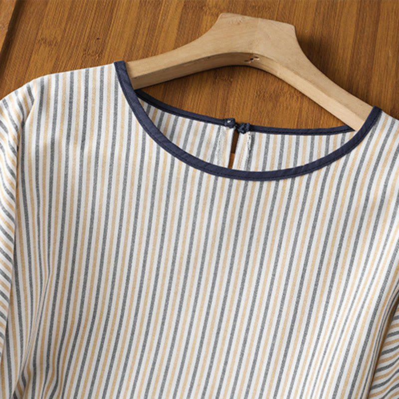 Breathable Cotton Striped Mindful Crew Neck T-Shirt