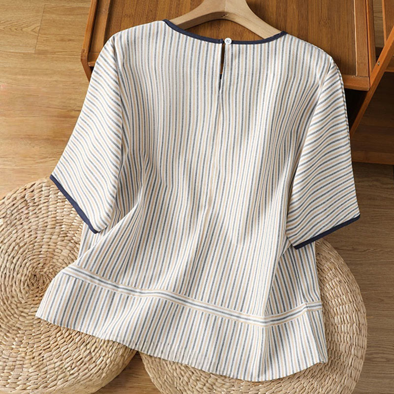 Breathable Cotton Striped Mindful Crew Neck T-Shirt