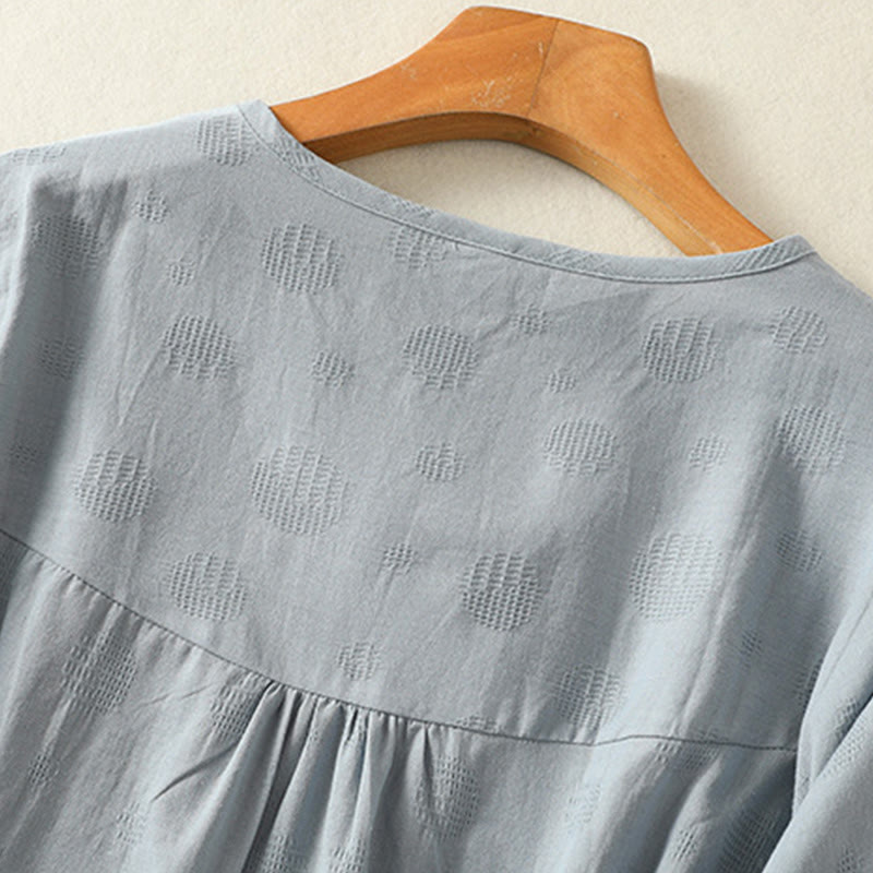 Plain Crew Neck Design Women's Cotton Loose Short Sleeves Shirt
