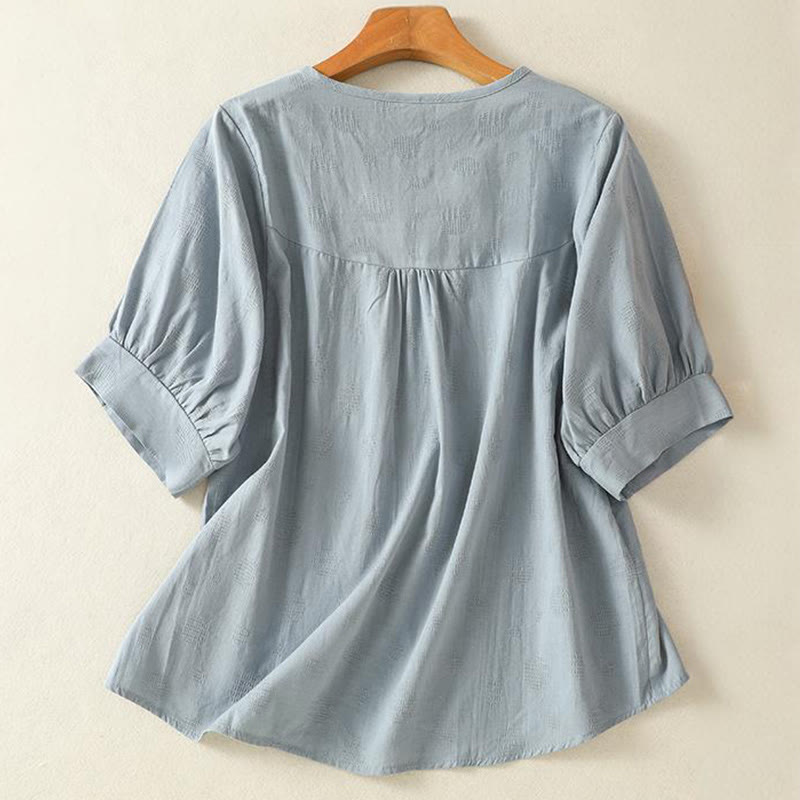 Plain Crew Neck Design Women's Cotton Loose Short Sleeves Shirt