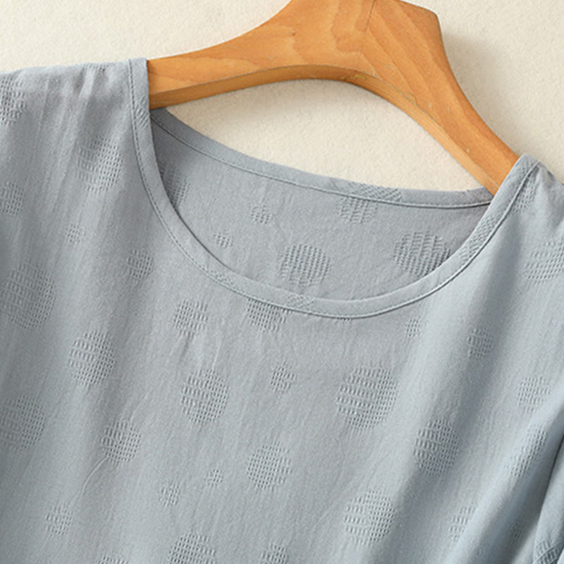 Plain Crew Neck Design Women's Cotton Loose Short Sleeves Shirt