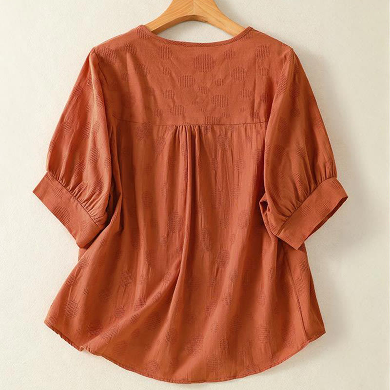 Plain Crew Neck Design Women's Cotton Loose Short Sleeves Shirt