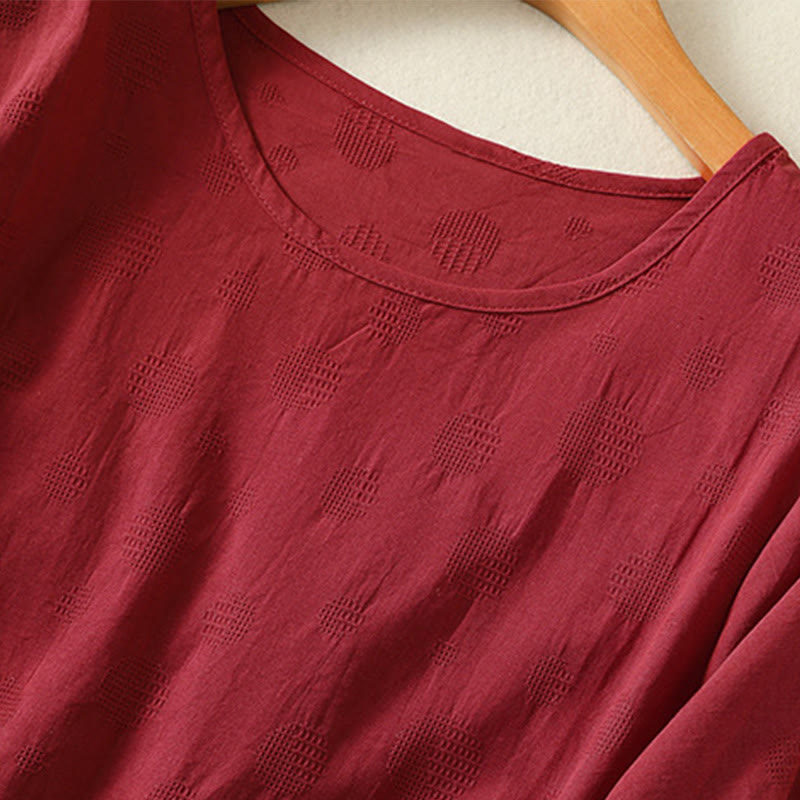 Plain Crew Neck Design Women's Cotton Loose Short Sleeves Shirt