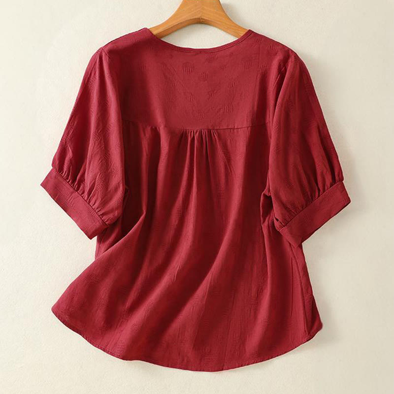 Plain Crew Neck Design Women's Cotton Loose Short Sleeves Shirt