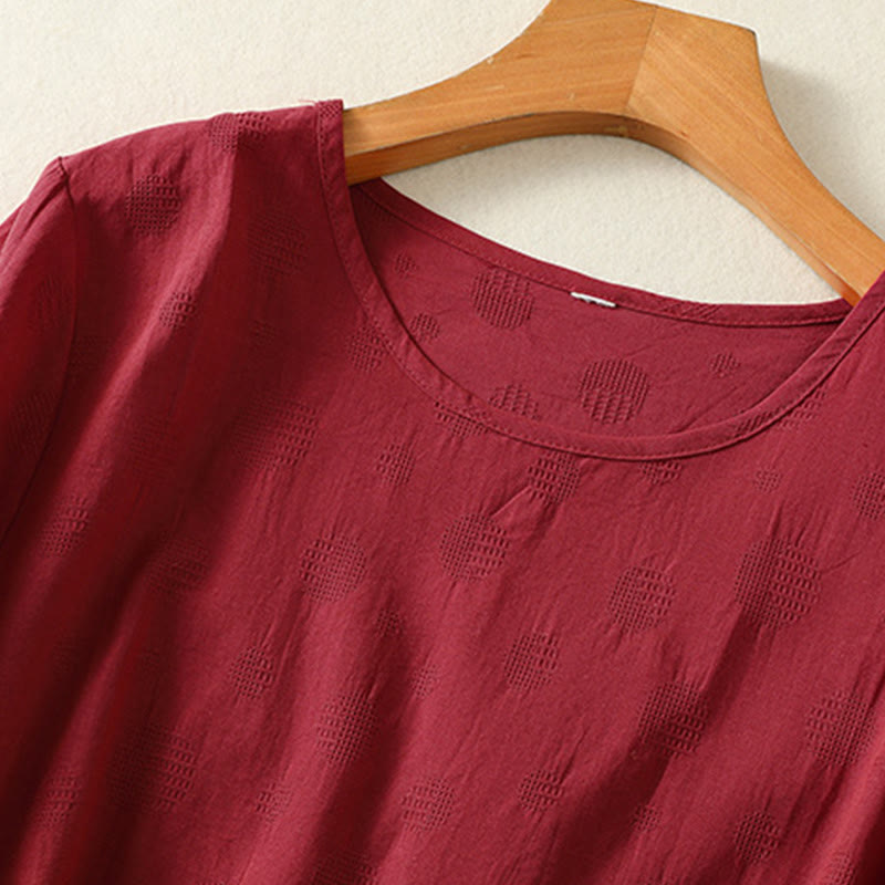 Plain Crew Neck Design Women's Cotton Loose Short Sleeves Shirt