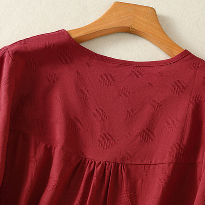 Plain Crew Neck Design Women's Cotton Loose Short Sleeves Shirt