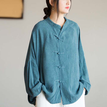 Frog-Button Long Sleeve Shirt Zen Tai Chi Meditation Top Hanfu Clothing Jacket
