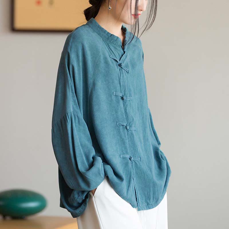 Frog-Button Long Sleeve Shirt Zen Tai Chi Meditation Top Hanfu Clothing Jacket