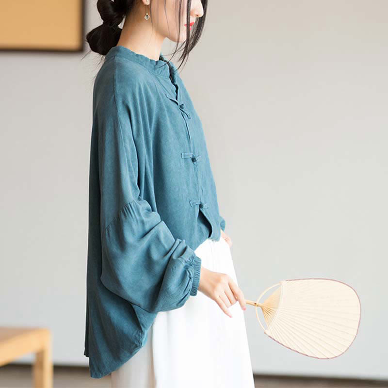 Frog-Button Long Sleeve Shirt Zen Tai Chi Meditation Top Hanfu Clothing Jacket