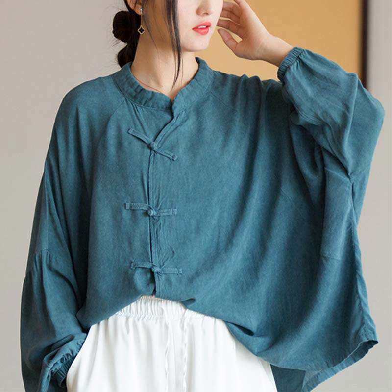 Frog-Button Long Sleeve Shirt Zen Tai Chi Meditation Top Hanfu Clothing Jacket