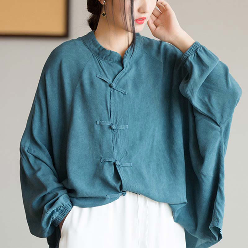 Frog-Button Long Sleeve Shirt Zen Tai Chi Meditation Top Hanfu Clothing Jacket
