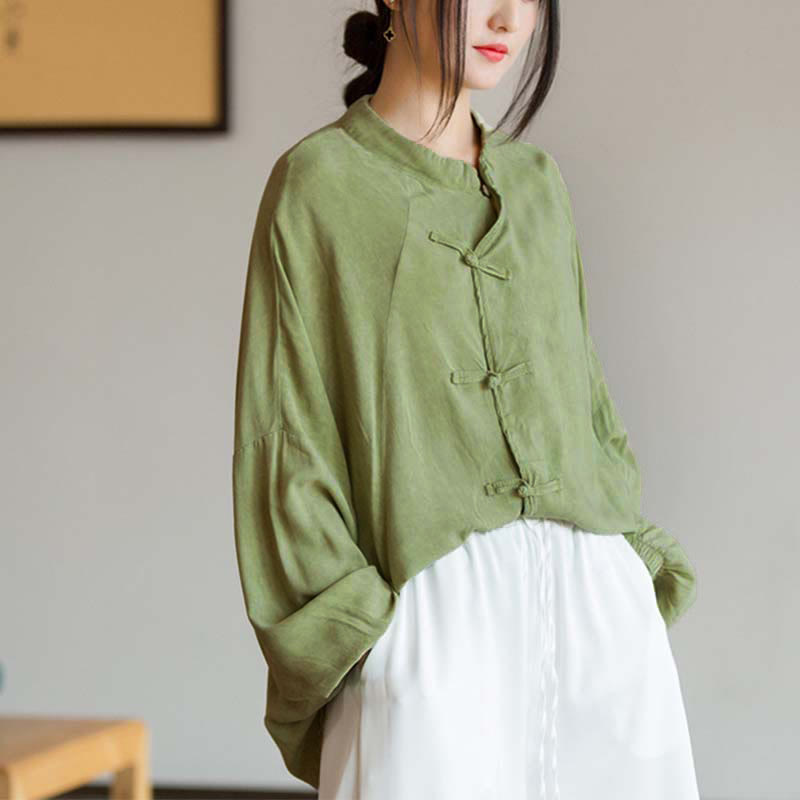 Frog-Button Long Sleeve Shirt Zen Tai Chi Meditation Top Hanfu Clothing Jacket