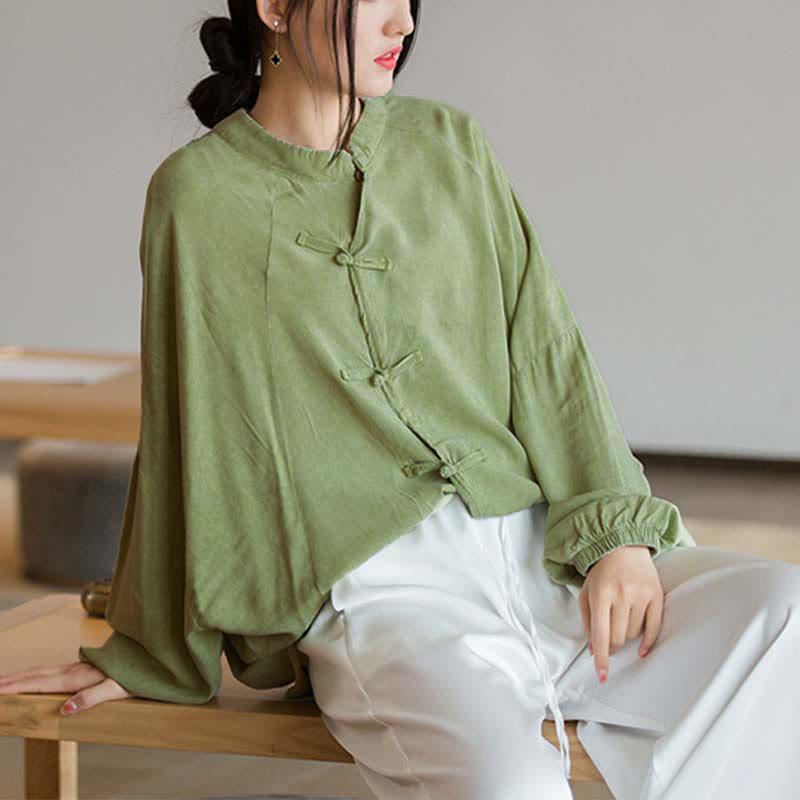 Frog-Button Long Sleeve Shirt Zen Tai Chi Meditation Top Hanfu Clothing Jacket
