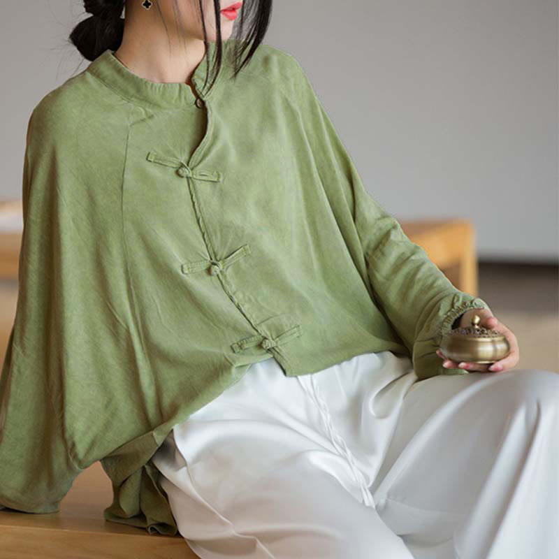 Frog-Button Long Sleeve Shirt Zen Tai Chi Meditation Top Hanfu Clothing Jacket
