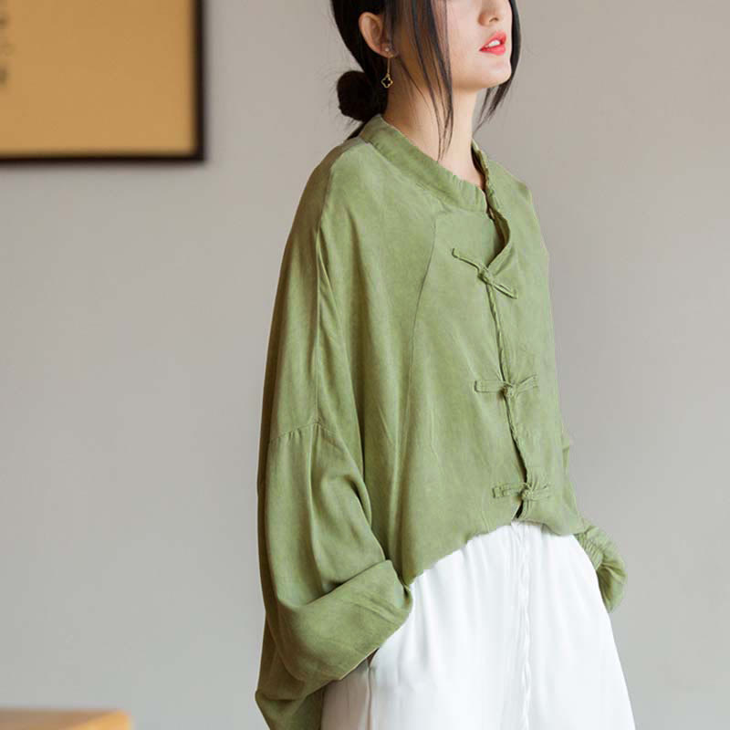 Frog-Button Long Sleeve Shirt Zen Tai Chi Meditation Top Hanfu Clothing Jacket