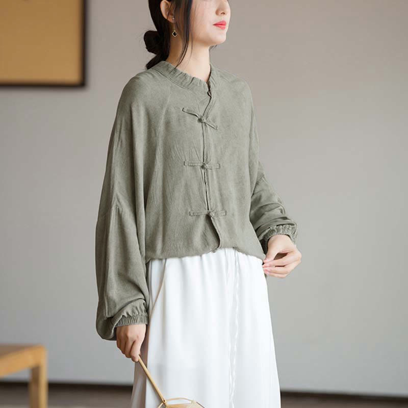 Frog-Button Long Sleeve Shirt Zen Tai Chi Meditation Top Hanfu Clothing Jacket