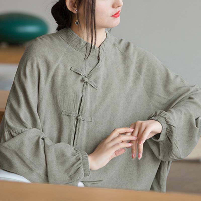 Frog-Button Long Sleeve Shirt Zen Tai Chi Meditation Top Hanfu Clothing Jacket