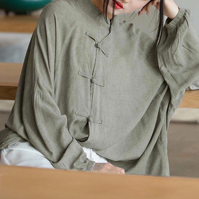 Frog-Button Long Sleeve Shirt Zen Tai Chi Meditation Top Hanfu Clothing Jacket