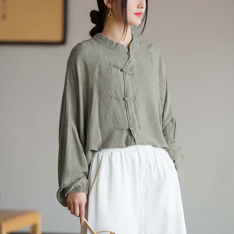 Frog-Button Long Sleeve Shirt Zen Tai Chi Meditation Top Hanfu Clothing Jacket