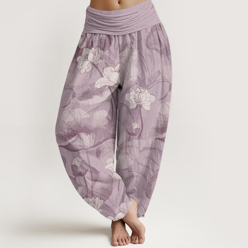 Pure Cotton Lotus Design Women's Elastic Waist Harem Pants