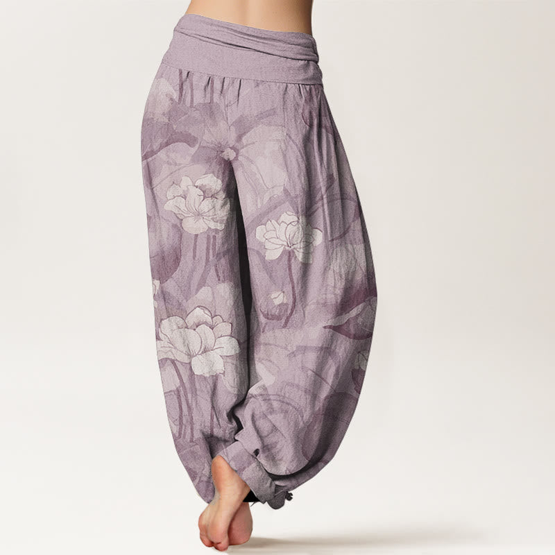 Pure Cotton Lotus Design Women's Elastic Waist Harem Pants