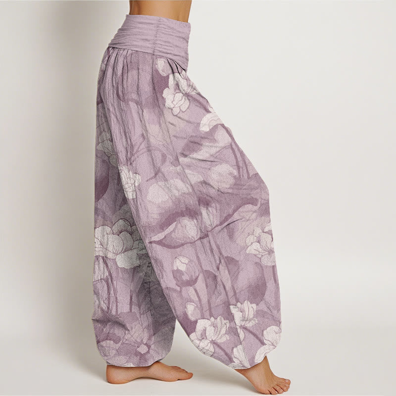 Pure Cotton Lotus Design Women's Elastic Waist Harem Pants