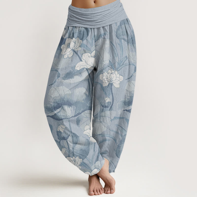 Pure Cotton Lotus Design Women's Elastic Waist Harem Pants