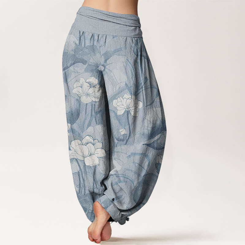 Pure Cotton Lotus Design Women's Elastic Waist Harem Pants