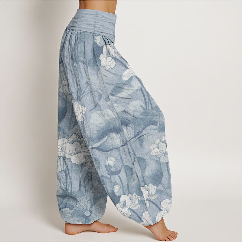 Pure Cotton Lotus Design Women's Elastic Waist Harem Pants
