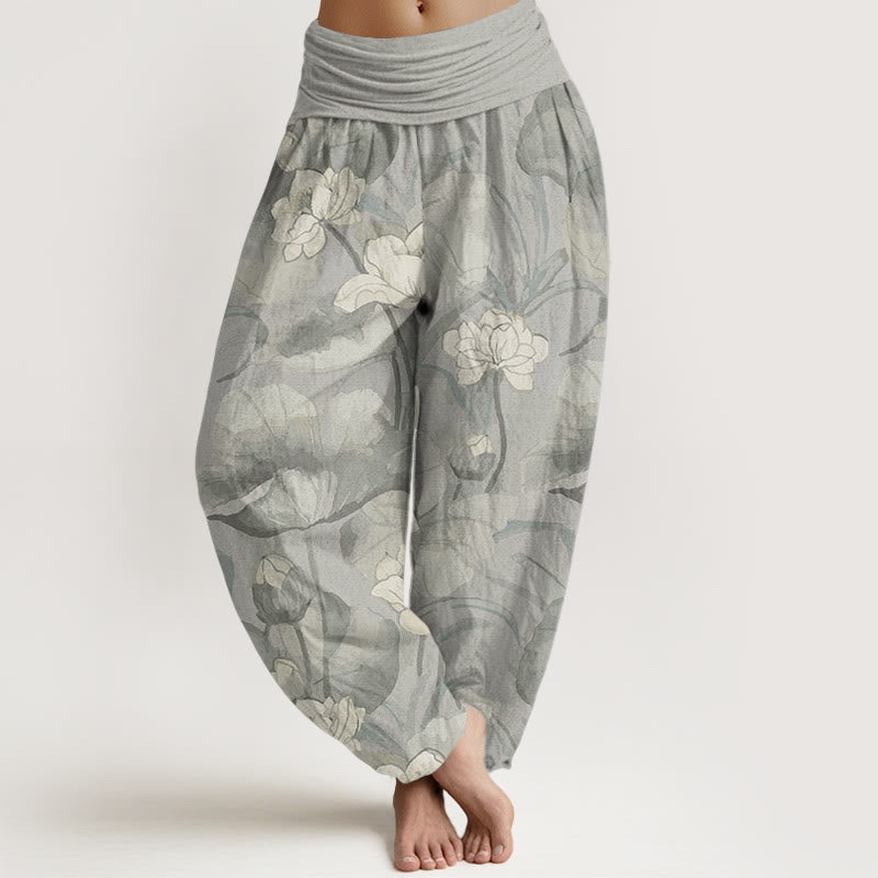 Pure Cotton Lotus Design Women's Elastic Waist Harem Pants