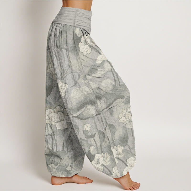 Pure Cotton Lotus Design Women's Elastic Waist Harem Pants