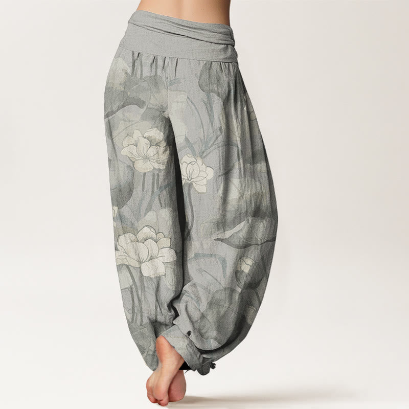 Pure Cotton Lotus Design Women's Elastic Waist Harem Pants