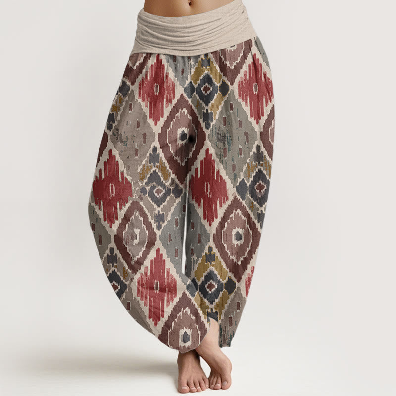 Tactile Cotton Symmetrical Grid Meditation Harem Pants