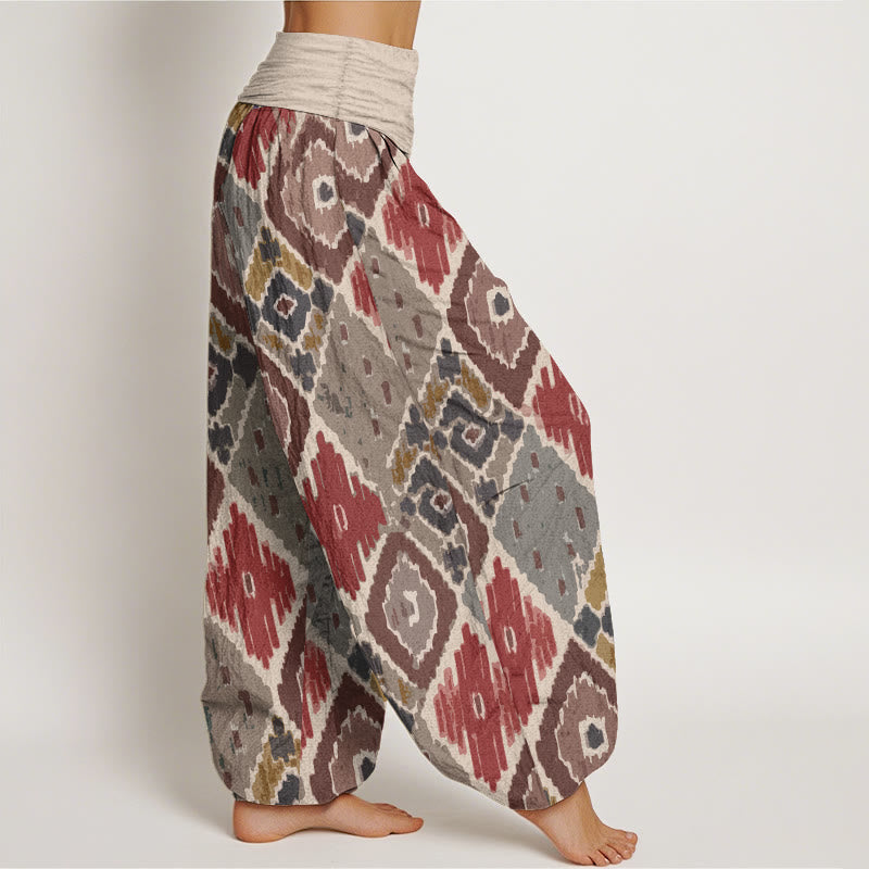 Tactile Cotton Symmetrical Grid Meditation Harem Pants