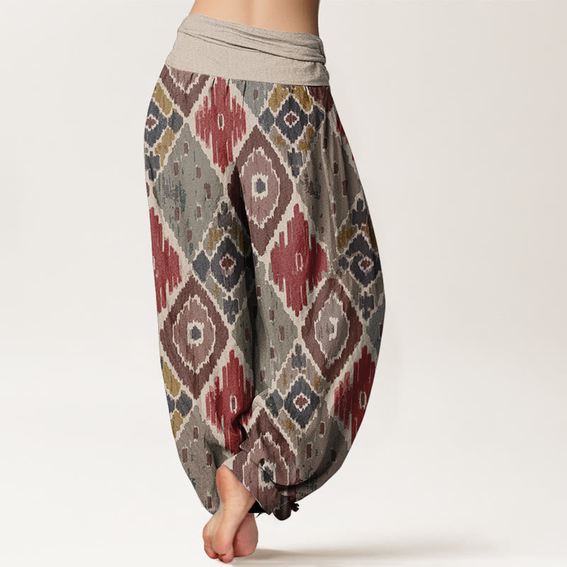 Tactile Cotton Symmetrical Grid Meditation Harem Pants