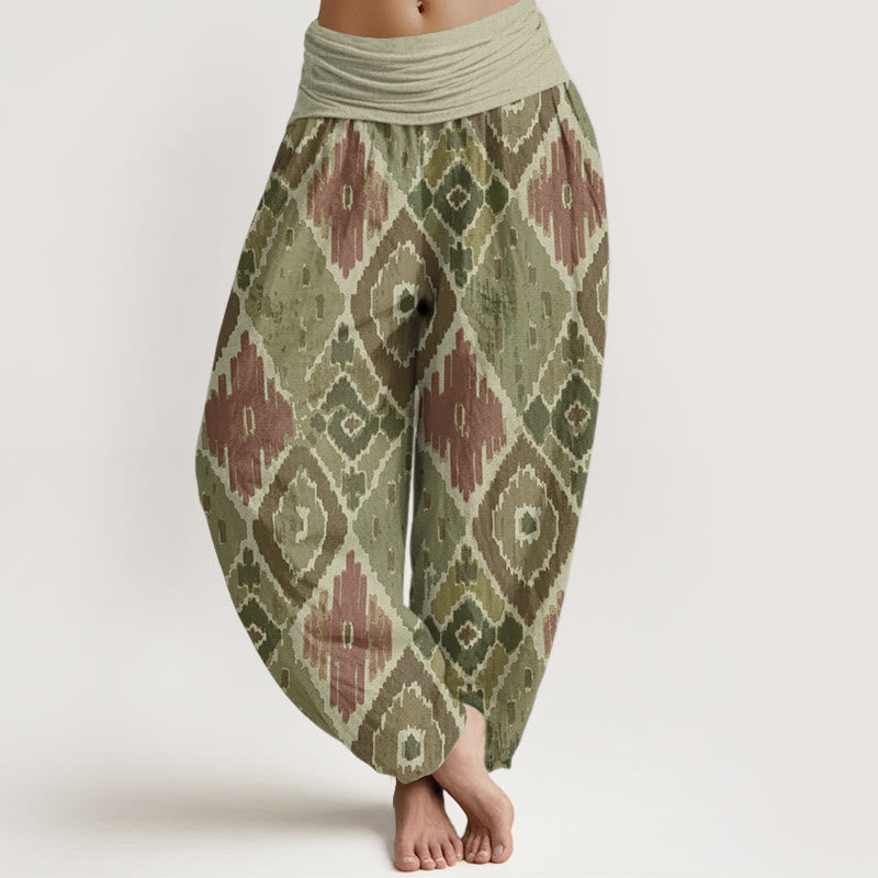 Tactile Cotton Symmetrical Grid Meditation Harem Pants