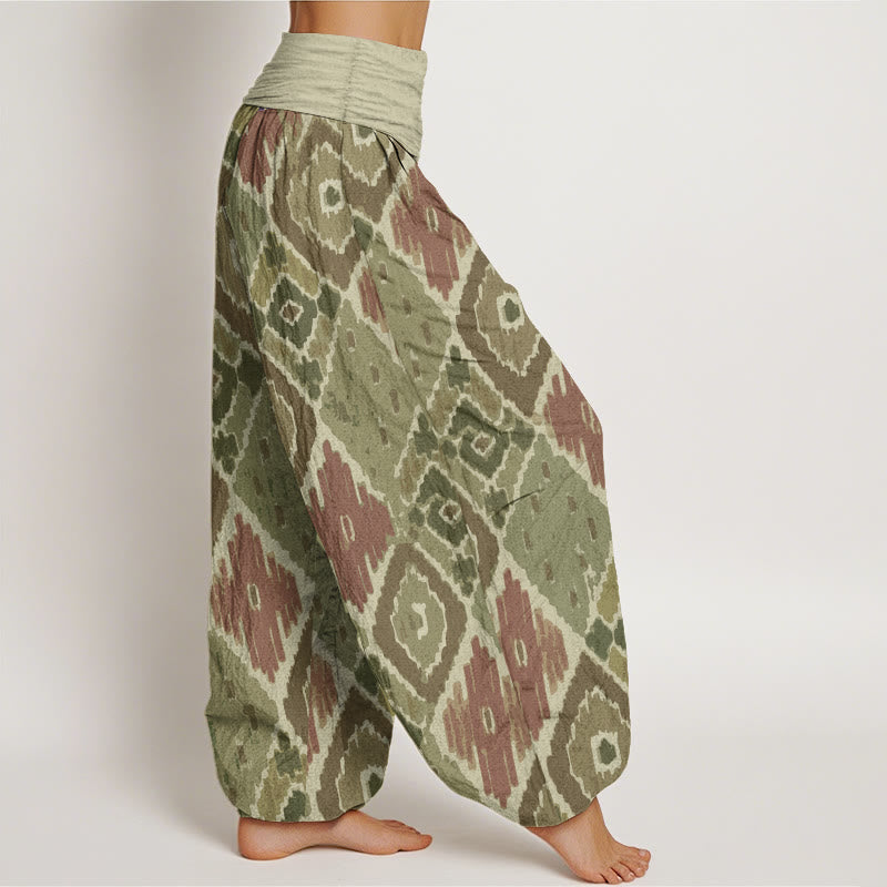 Tactile Cotton Symmetrical Grid Meditation Harem Pants