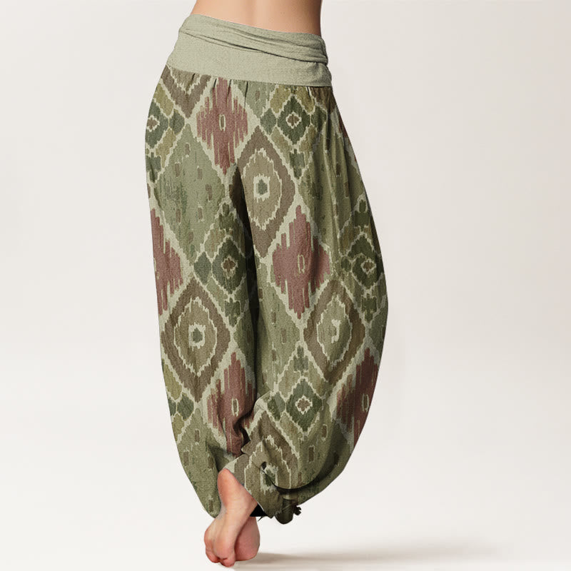 Tactile Cotton Symmetrical Grid Meditation Harem Pants