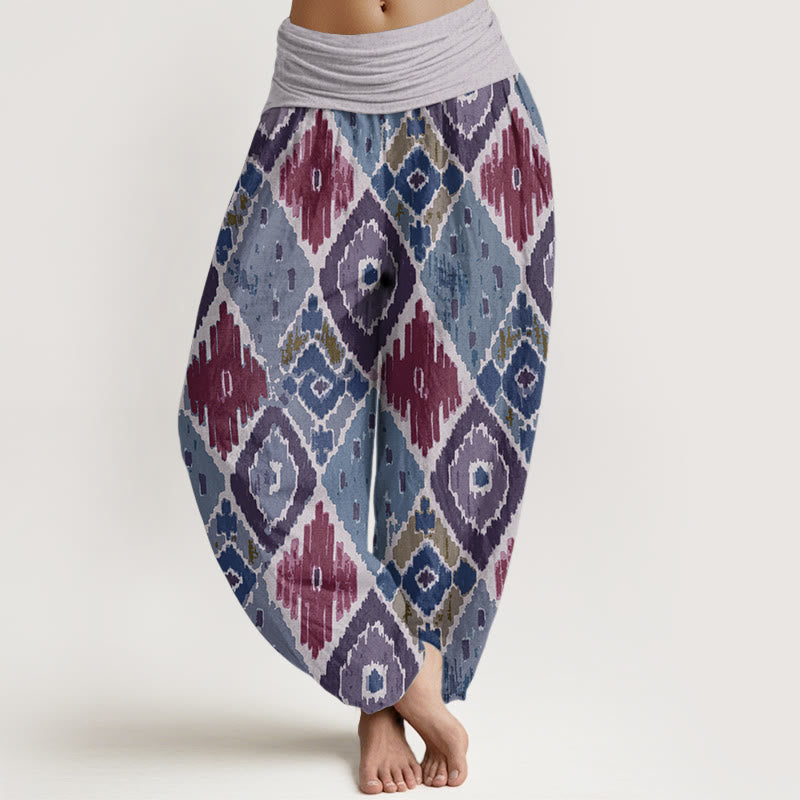 Tactile Cotton Symmetrical Grid Meditation Harem Pants
