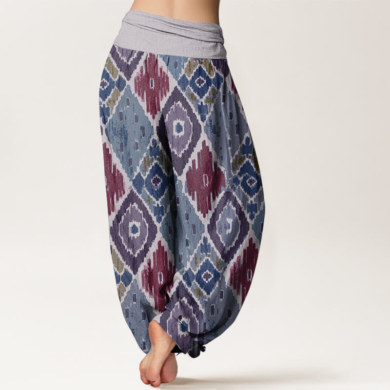 Tactile Cotton Symmetrical Grid Meditation Harem Pants