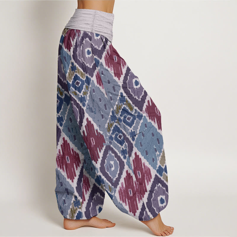 Tactile Cotton Symmetrical Grid Meditation Harem Pants
