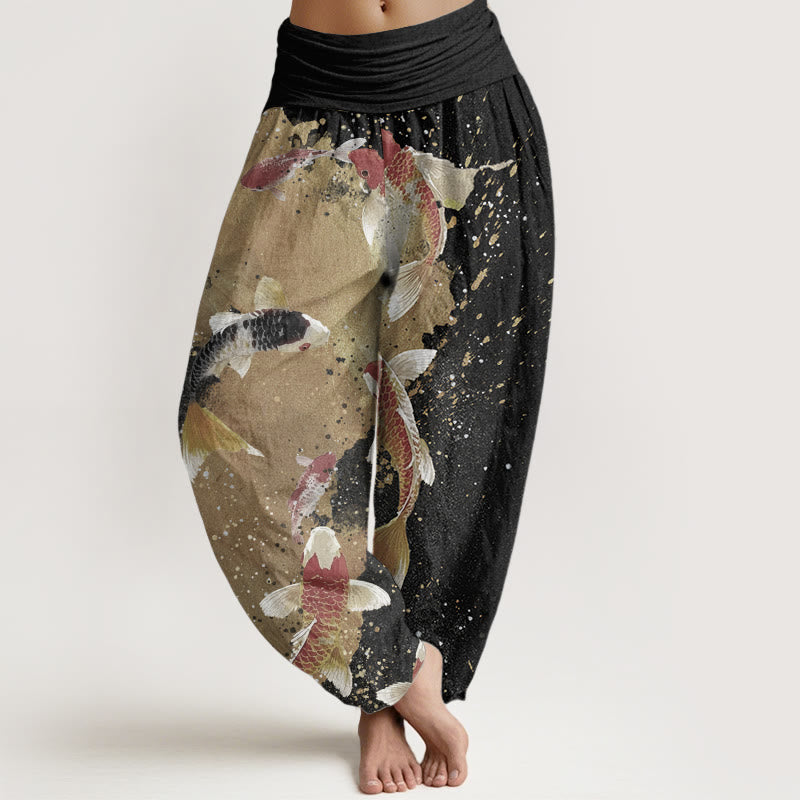 Breathable Cotton Koi Print Meditation Harem Pants