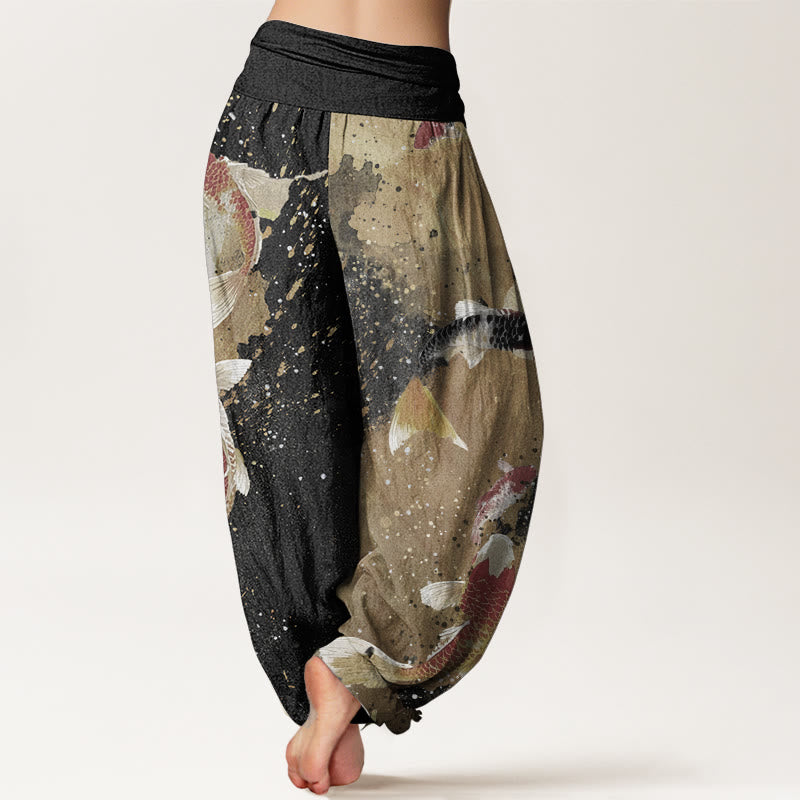 Breathable Cotton Koi Print Meditation Harem Pants