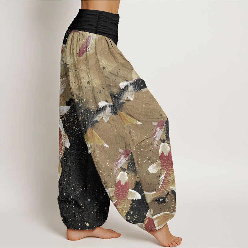 Breathable Cotton Koi Print Meditation Harem Pants